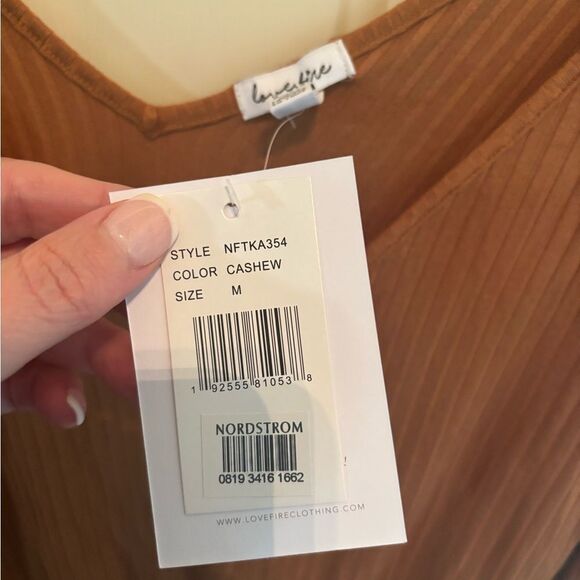 Anthropologie Love, Fire Double V neck Caramel Knit Top - Picture 4 of 6